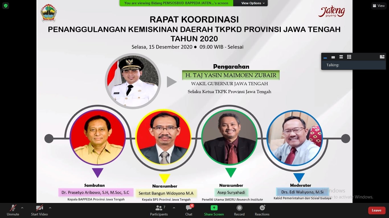 Rapat Koordinasi Penanggulangan Kemiskinan Daerah TKPKD Provinsi Jawa Tengah Tahun 2020